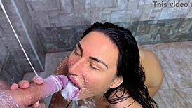 naughty wife sucks cock in shower then rides in bed