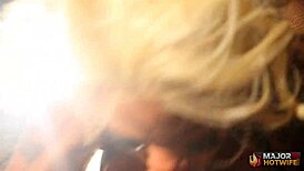 busty exotic blonde lusciously kisses, sucks, and milks rome majors' monster cock in blowbang