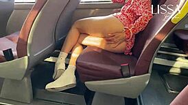 Hot woman shows off and touches herself on public bus!