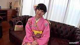 Japanese Geisha Teen 18+ Plays Hairy Pussy At Uncensored Casting