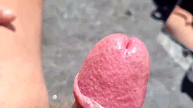 Feeling so exposed and excited during public masturbation with piss-loaded cock.