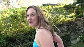 The bold 18-year-old teen eagerly takes on the big cock in her first outdoor encounter after meeting online.