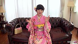 Japanese Geisha Teen 18+ Plays Hairy Pussy At Uncensored Casting