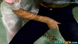 clothed european lesbians rip pants while masturbating and fingering to orgasm in high definition.