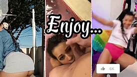 Brunette showing her panties stuck in her ass while twerking for the camera