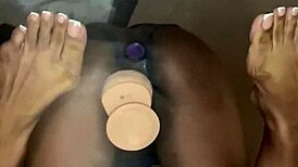 this ebony girl takes dildo deep in pussy, wow