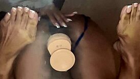 this ebony girl takes dildo deep in pussy, wow