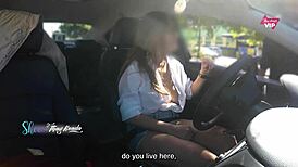 hot wife showing off in the car for a stranger and letting him touch her