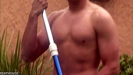 Blonde bimbo carolyn reese jumps pool boy's bones