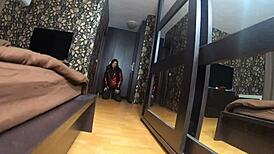 Nympho wife teases camel-toe in jumpsuit and adds cum to red jacket