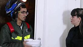 Socialite fucks delivery guy's ass in front of cuckold husband! Humiliates them with deep anal and gaping!