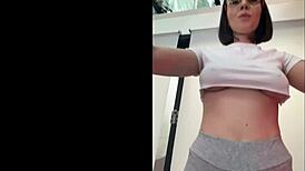 Petite latina slut rides big dildo