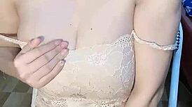 Glassed vietnamese girl masturbates