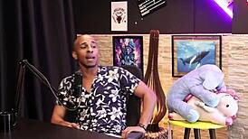 Slutty black babe sucks black guy's cock and measures it after his denial