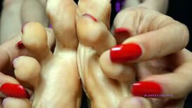 Intense petite mistress dominates with sweaty feet and red toenail polish