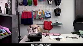 Officer dominates cute teen thief with big cock in the office garage