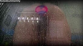 Spied on my chubby roommate using new dildo in shower. Almost dropped phone avoiding detection.