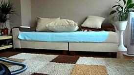 sophie in yellow miniskirt vacuums her pussy with dildo, so hot