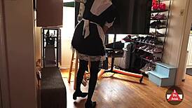 french maid vacuums with a tease
