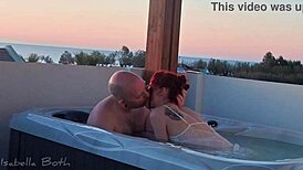 Redhead Performs Blowjob on Small Cock in Hot Tub