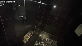 horny brunette swallows cock in hotel bathroom encounter