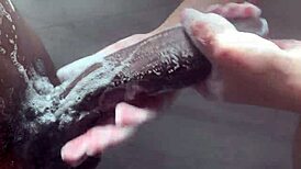 I, a horny college white coed, worship huge big black cock in shower masturbation