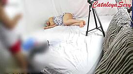 Latin Model Poses Naked in Dresses Then Fucks Photographer Backstage on Livestream