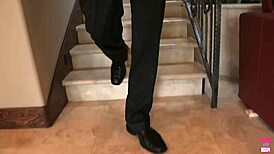 Dominant man rams slutty blonde's big ass anally in doggy!