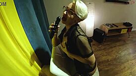 working blonde ass takes dildo