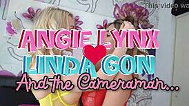 Grabando un lésbico con las pornostars angie lynx y linda gonzalez acaban pidiéndome que me una a su fiesta y en un trío de infarto 😍