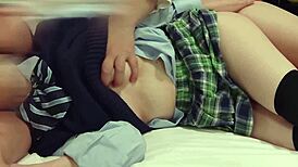 japanese schoolgirl cosplay squirts and cums during creampie