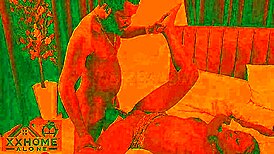 Intense fucking in cozy room with red lights