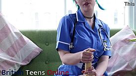 blue haired nurse takes care of your cock in hospital appointment