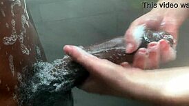 I, a horny college white coed, worship huge big black cock in shower masturbation