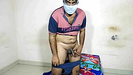 curly haired man in panties shows cock