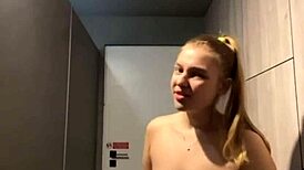 Watch extreme squirting while fucking anal with big cock in changing room