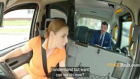 This amateur is getting fucked hard in the taxi, riding cowgirl on the back seat