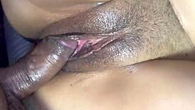 We had a close-up fuck in the bedroom until her pussy was full of cum, the latina housewife moaning loudly with her husband