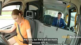 This amateur is getting fucked hard in the taxi, riding cowgirl on the back seat