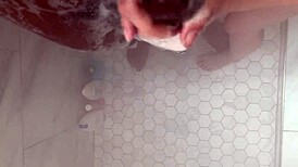 I, a horny college white coed, worship huge big black cock in shower masturbation