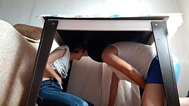 We Hide Under The Table From Our Stepparents To Masturbate, Lesbian Illusion Girls