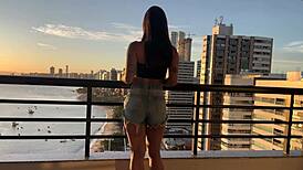 Brunette Babe Enjoys Passionate Cowgirl Sex At Sunset.