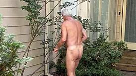 nakedman15 flashes ass in the garden for exhibitionist fun