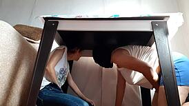 We Hide Under The Table From Our Stepparents To Masturbate, Lesbian Illusion Girls
