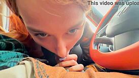 Stranger girl caught me jerking off in public car and showed boobs