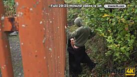 Texas patti seduces young stud behind fence in street