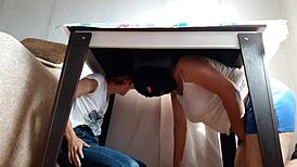 We Hide Under The Table From Our Stepparents To Masturbate, Lesbian Illusion Girls