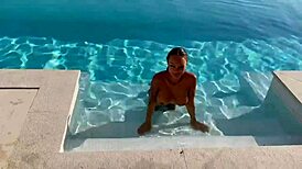 Gorgeous Monika Fox swims naked in pool at beautiful place