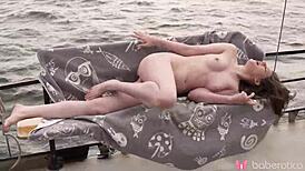Solo brunette Margo von Tesse masturbates on the yacht in 4K