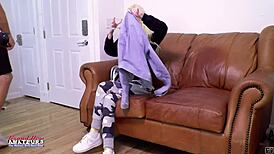 Skinny blonde cutie sassy enjoys sucking a big hard cock and gets jizzed